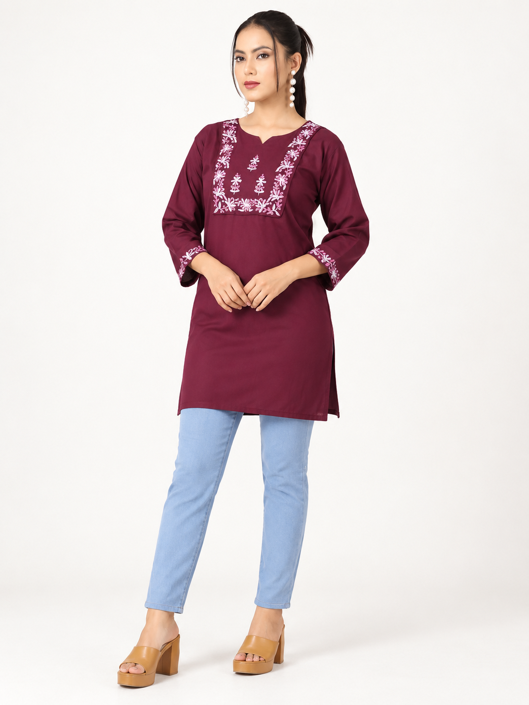 Jiya Short Top With Work